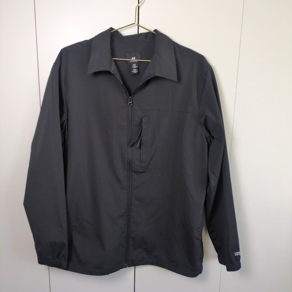 H&M Full Zip Performance Jacket Mens Medium Black Collar Pockets